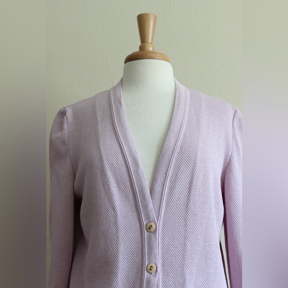 Vintage 70s Castleberry Albrechts Lavender Purple Dacron Textured Cardigan - Picture 4 of 10